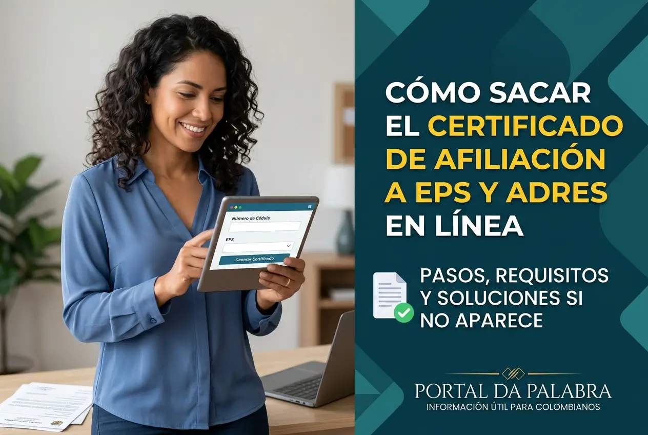 Mulher usando tablet para certificado de afiliação EPS