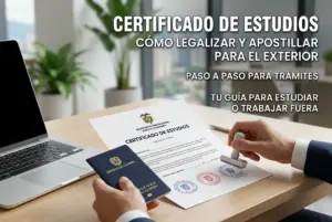 certificado de estudos colombiano sendo autenticado com passaporte e laptop