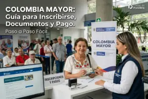 Serviço governamental assistindo idosos no programa "Colombia Mayor".