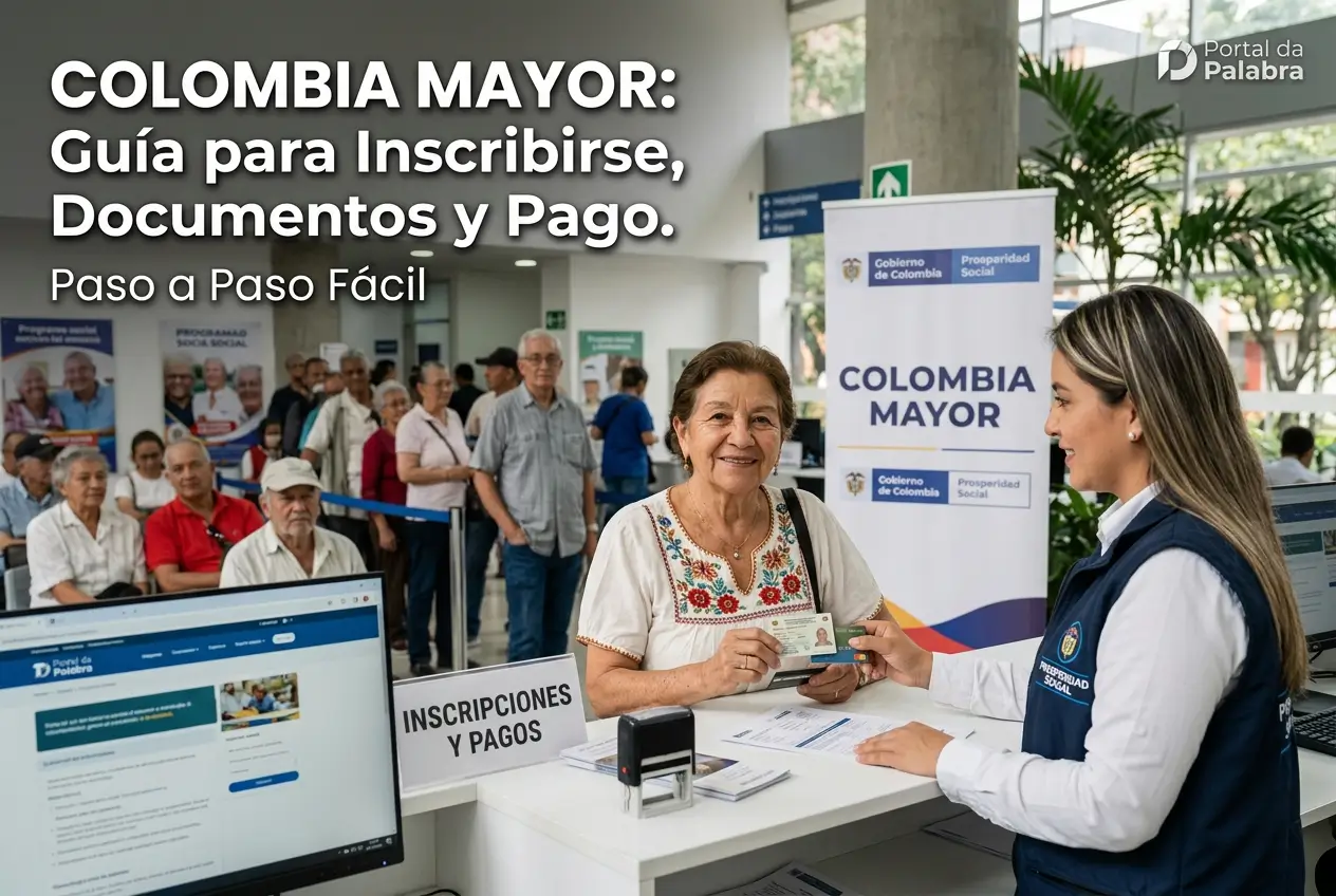 Serviço governamental assistindo idosos no programa "Colombia Mayor".