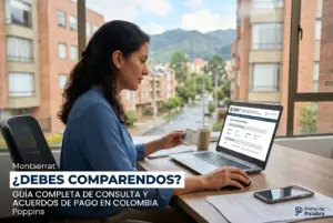 Mulher com laptop e cartão em guia financeira brasileira