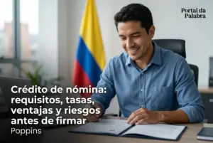 Jovem escrevendo em um documento com bandeira colombiana
