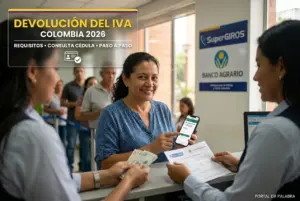 Mulher com app de Devolução do IVA na Colômbia e dinheiro