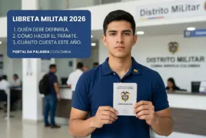 Jovem brasileiro com Libreta Militar 2026 em escritório governamental