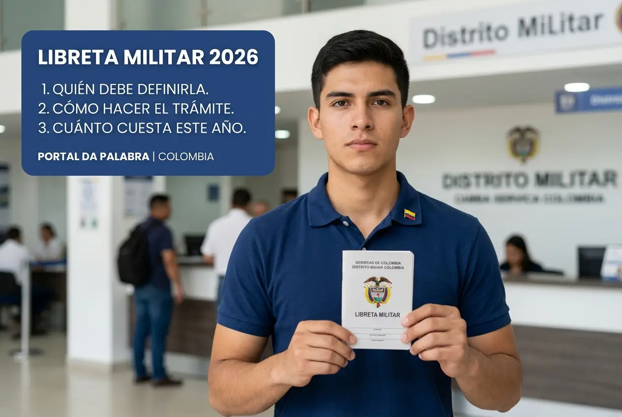 Jovem brasileiro com Libreta Militar 2026 em escritório governamental