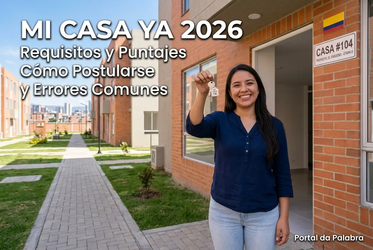 Mulher sorridente com chaves e bandeira colombiana, MI CASA YA 2026