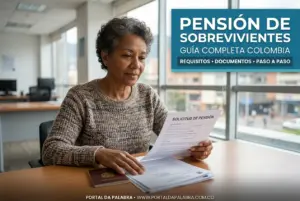 Mulher analisando documentos de pensão na Colômbia