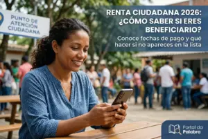 Mulher com cabelo cacheado sorrindo, foco em Renta Ciudadana 2026