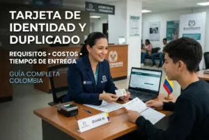 Diana M. processando identidade com bandeira colombiana